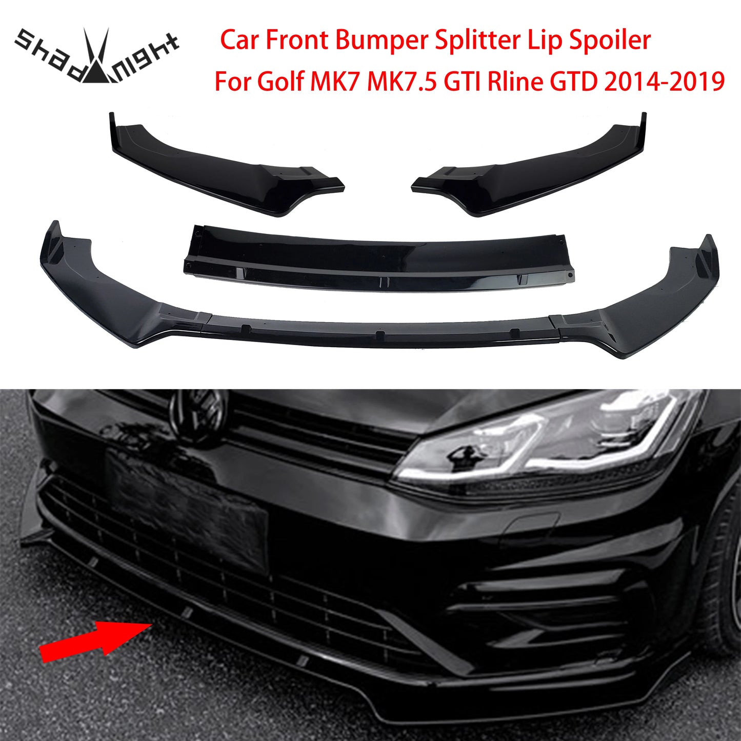 Spoiler/Lip delantero Golf MK7 MK7.5 GTI R GTD 2014-2019